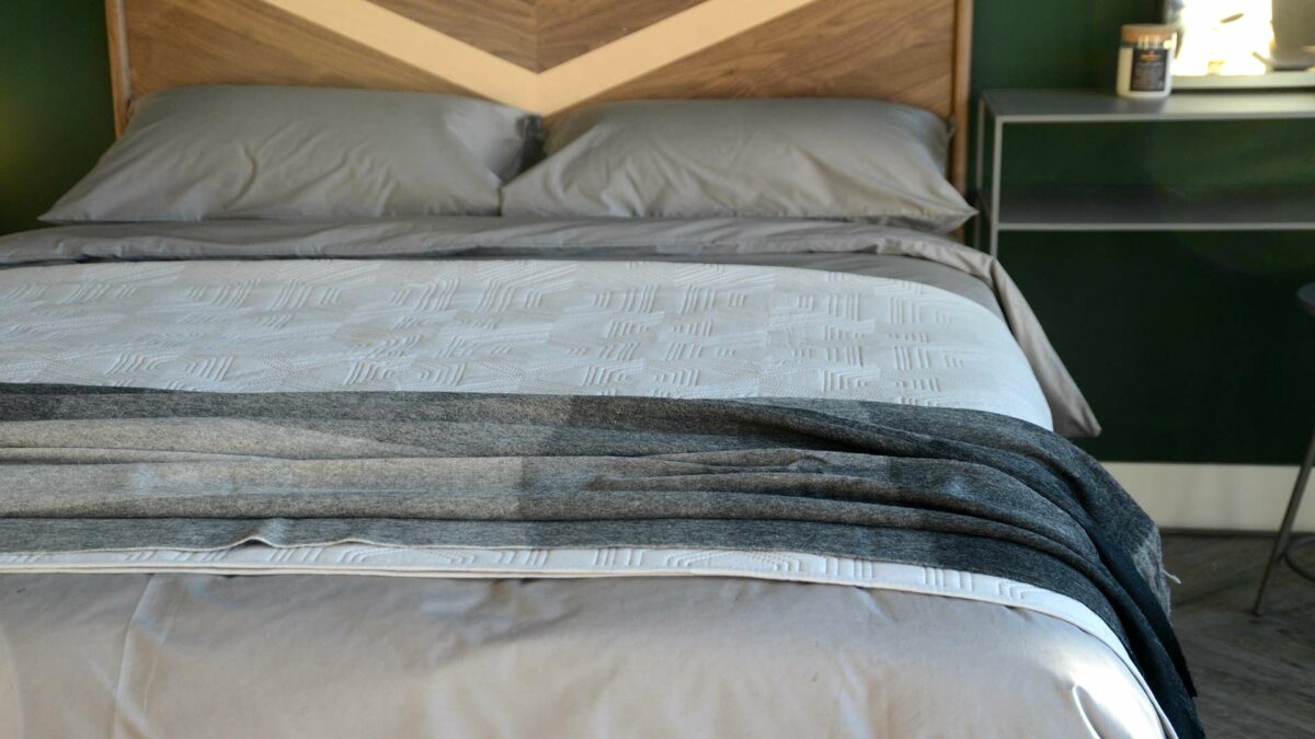 grey block pattern throw