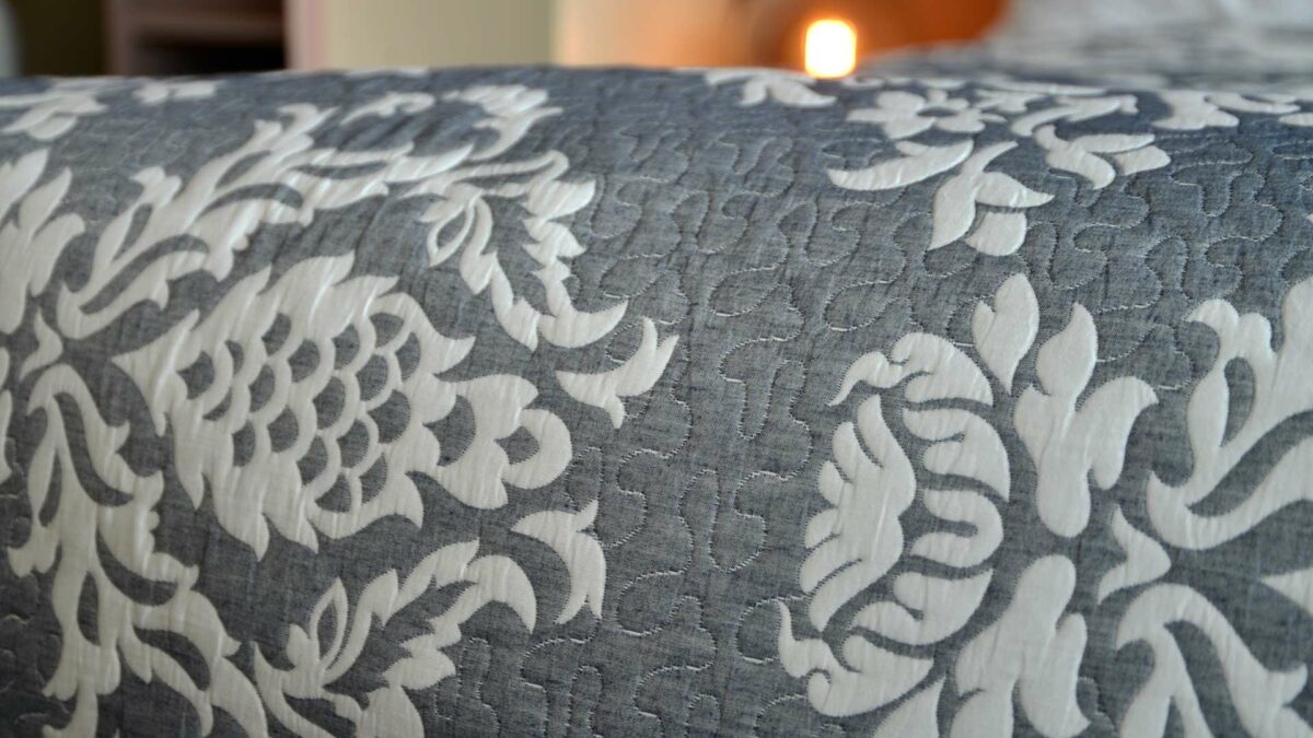 grey blue classic jacquard quilt close up