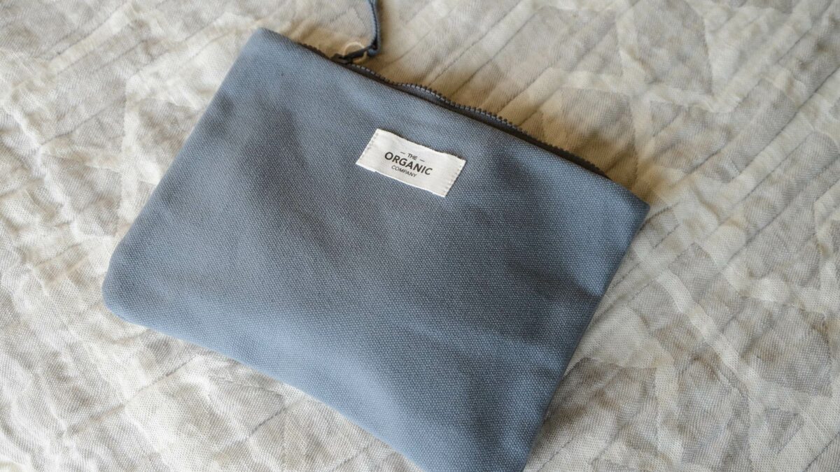 blue grey organic cotton zipped small bag