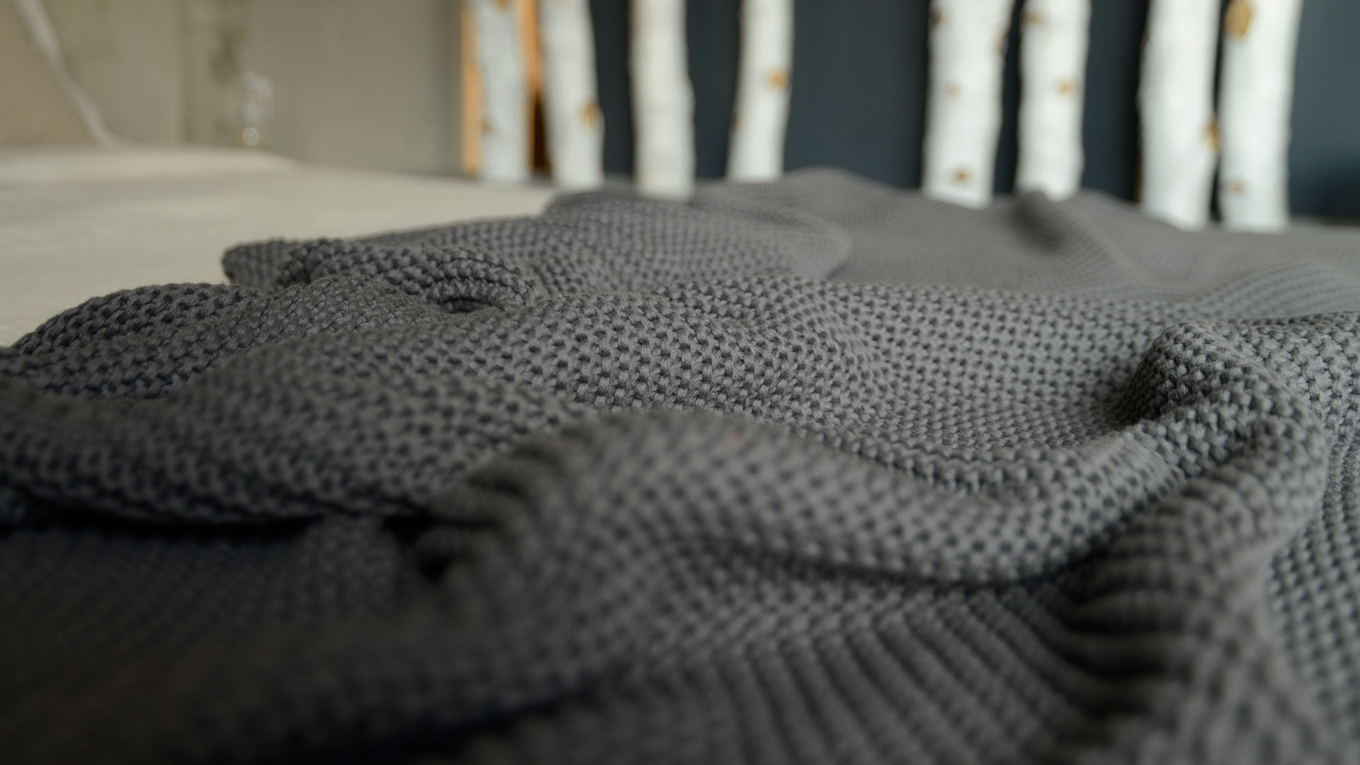 Textured Knit Throws Cream or Grey Natural Bed Company