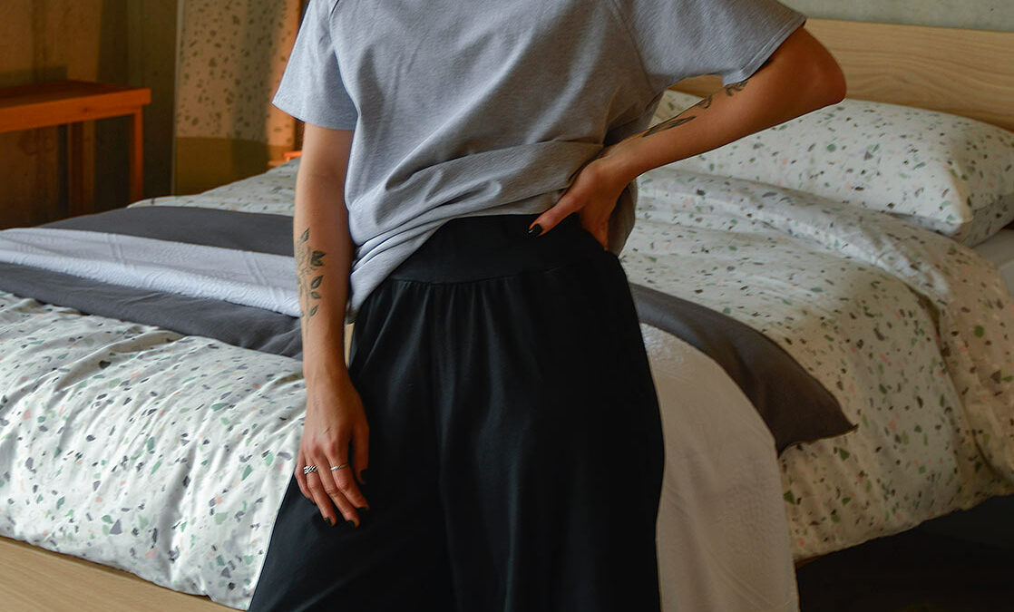 grey-marl-t-shirt-and-black-wide-leg-pants