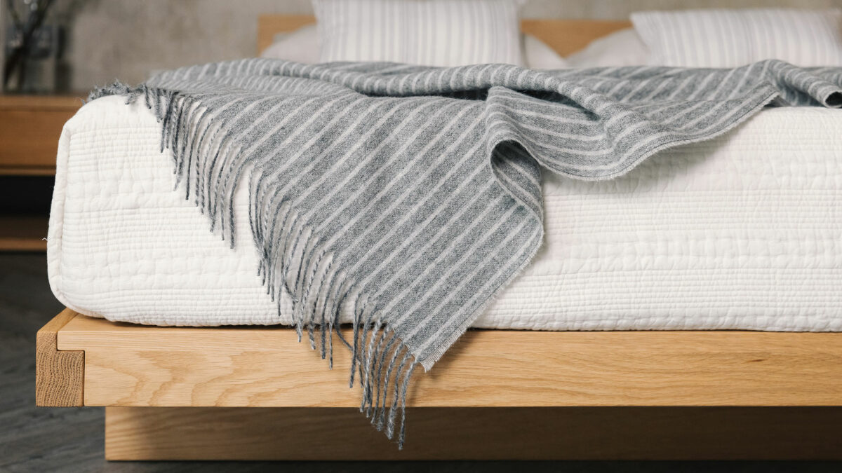 grey recycled alpaca blend throw detail