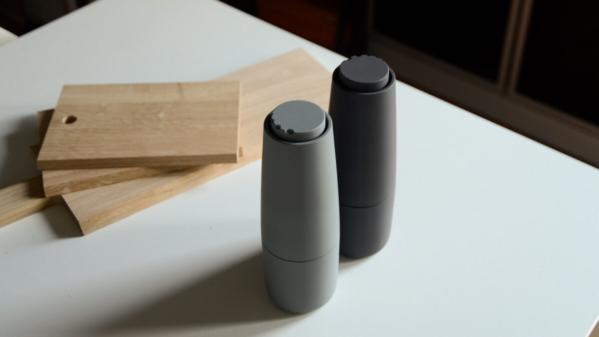 soft touch modern grey salt and pepper grinders