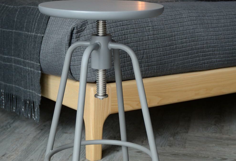 metal and hardwood stool in grey