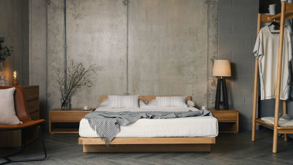 grey stripe alpaca blend throw on kumo bed