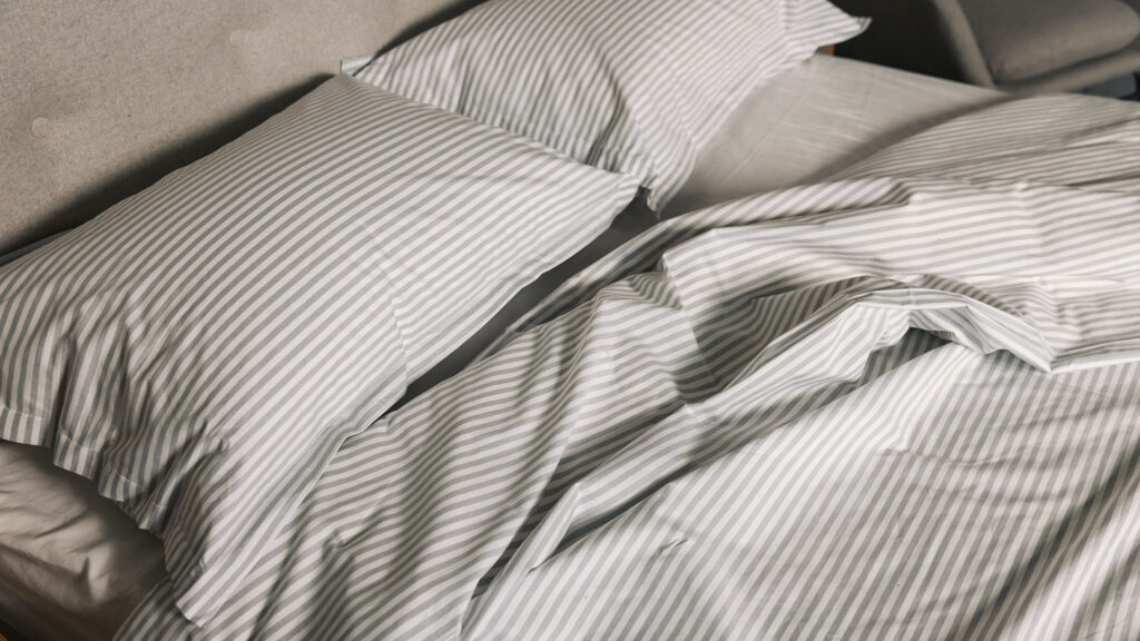 grey striped duvet cover set with matching pillowcases