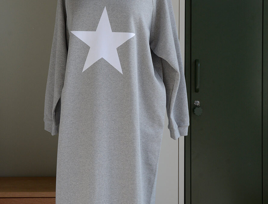 grey marl loose fitting sweatshirt dress with star print