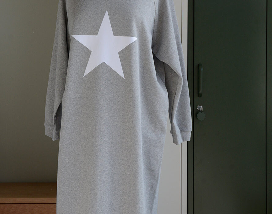 grey sweat shirt dress with white star motif 1400