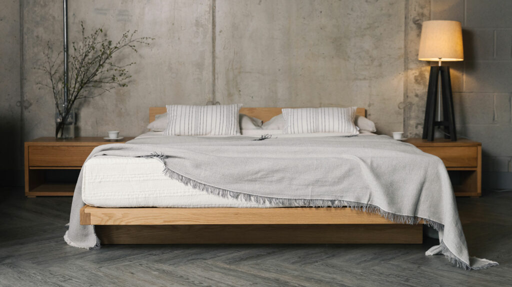 grey waffle look bedspread on low Kumo bed