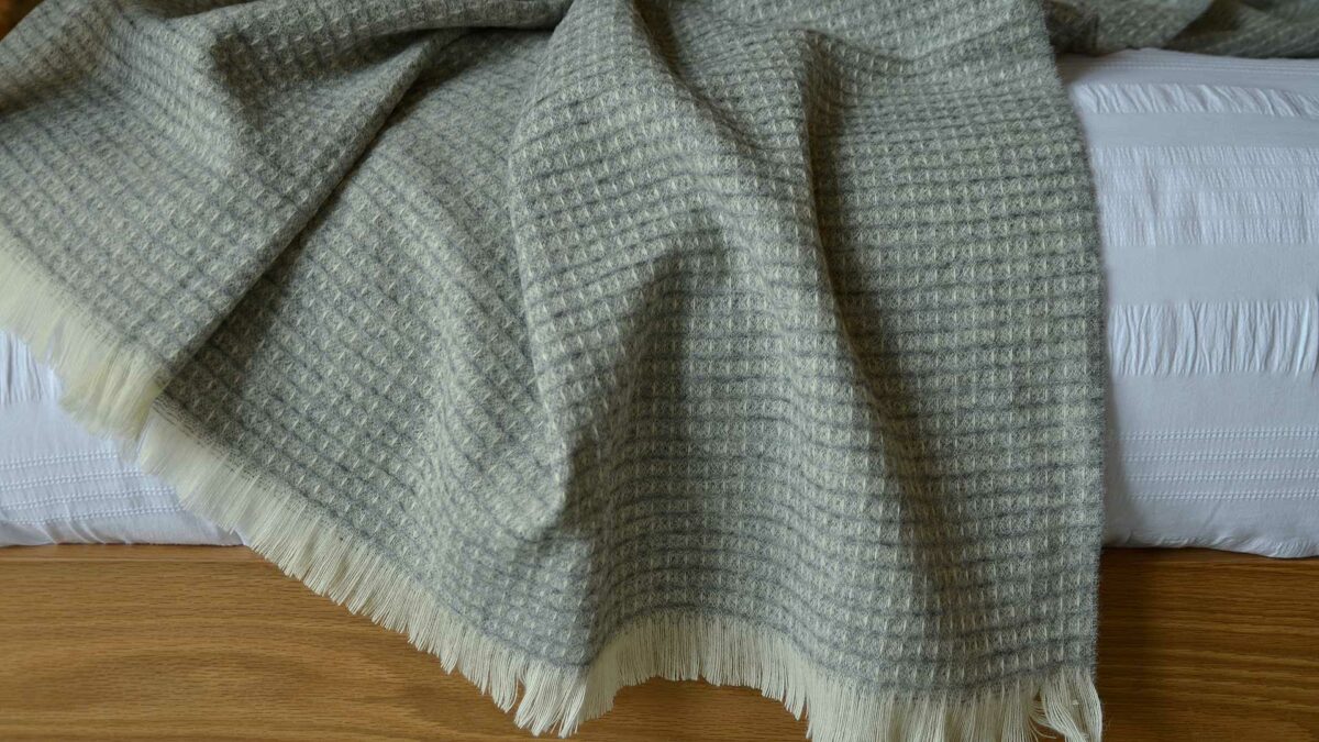 grey waffle pure new wool throw