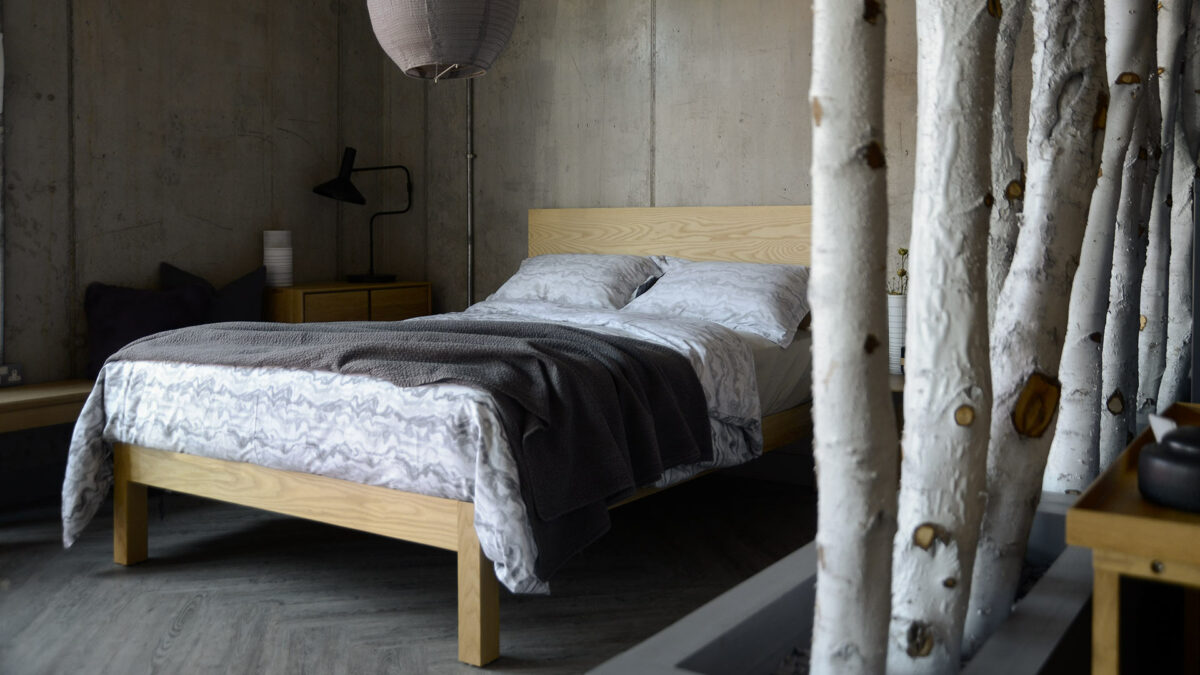 grey watermark patterned duvet set on ash bed