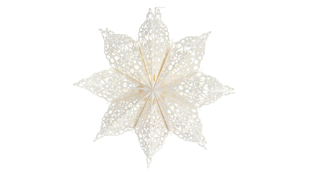 paper star hanging Xmas decoration with cut-out lace patterns