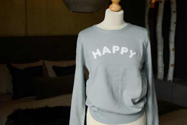 happy motif pale blue jumper
