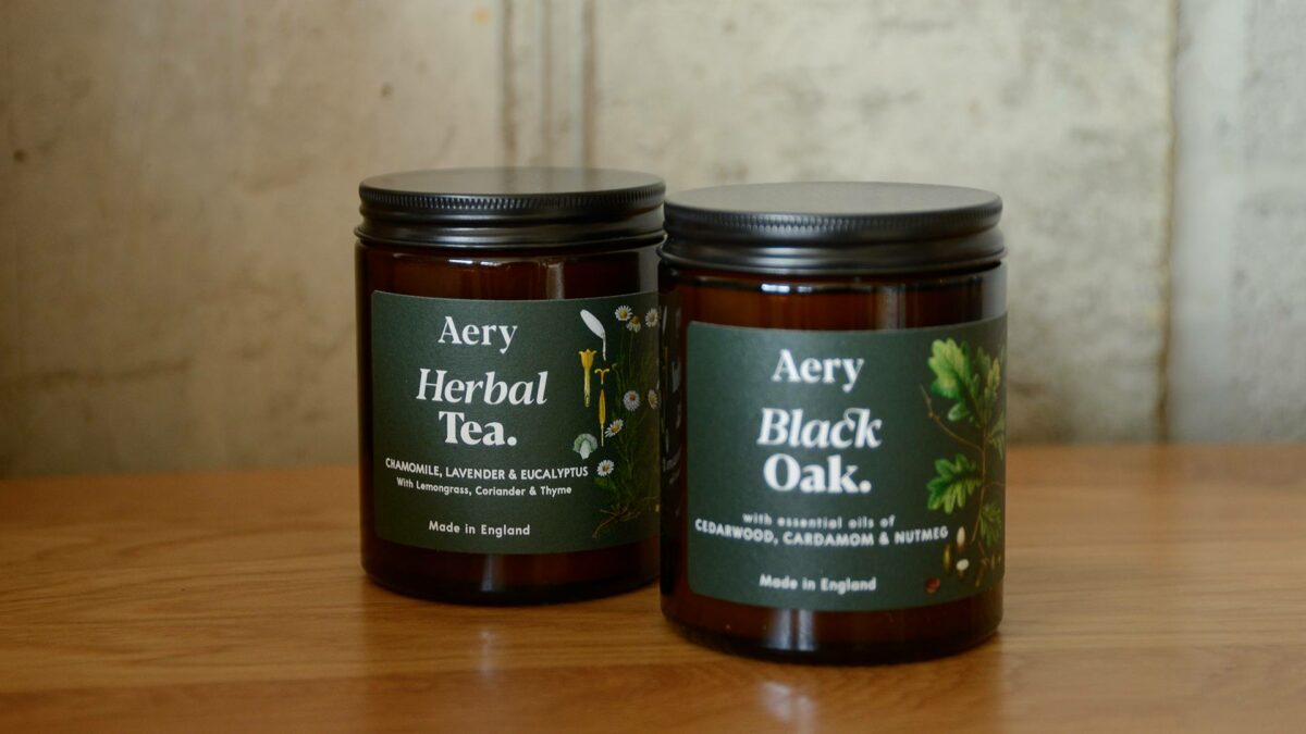 herbal tea and black oak scented candles