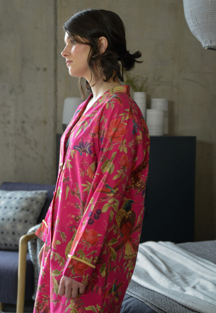 hot pink birds and flowers print light cotton nightshirt