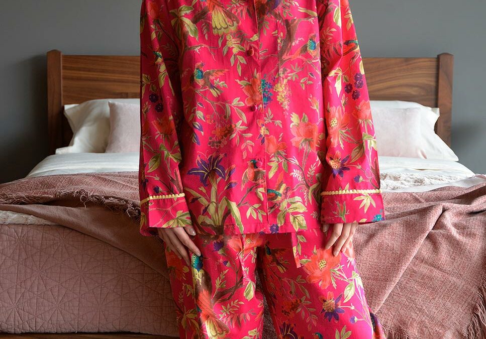 vibrant pink chinoiserie print light cotton pjs