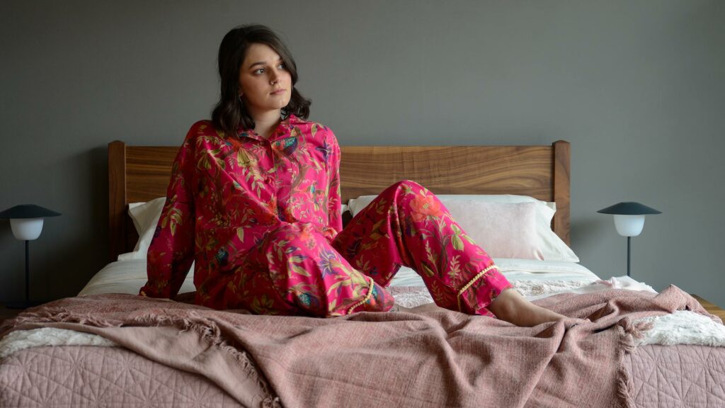 hot pink birds and flowers print light cotton pjs