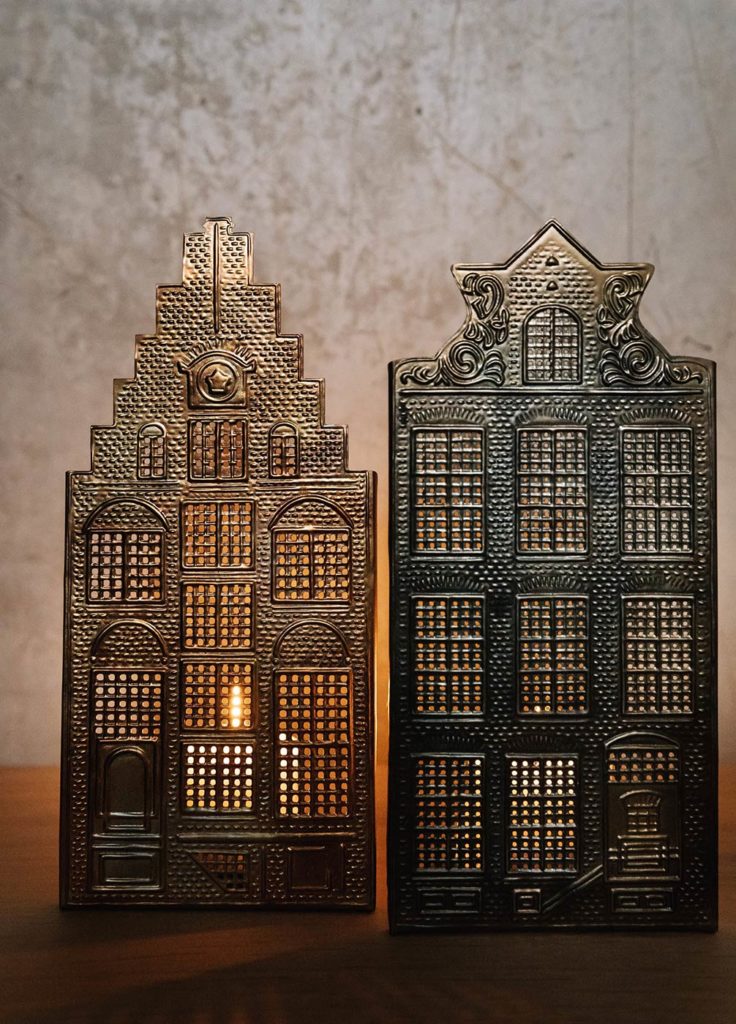 Metal house shaped candle holders