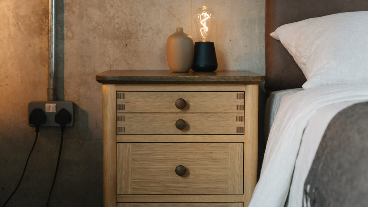 humble lamp on 3 drawer bedside unit