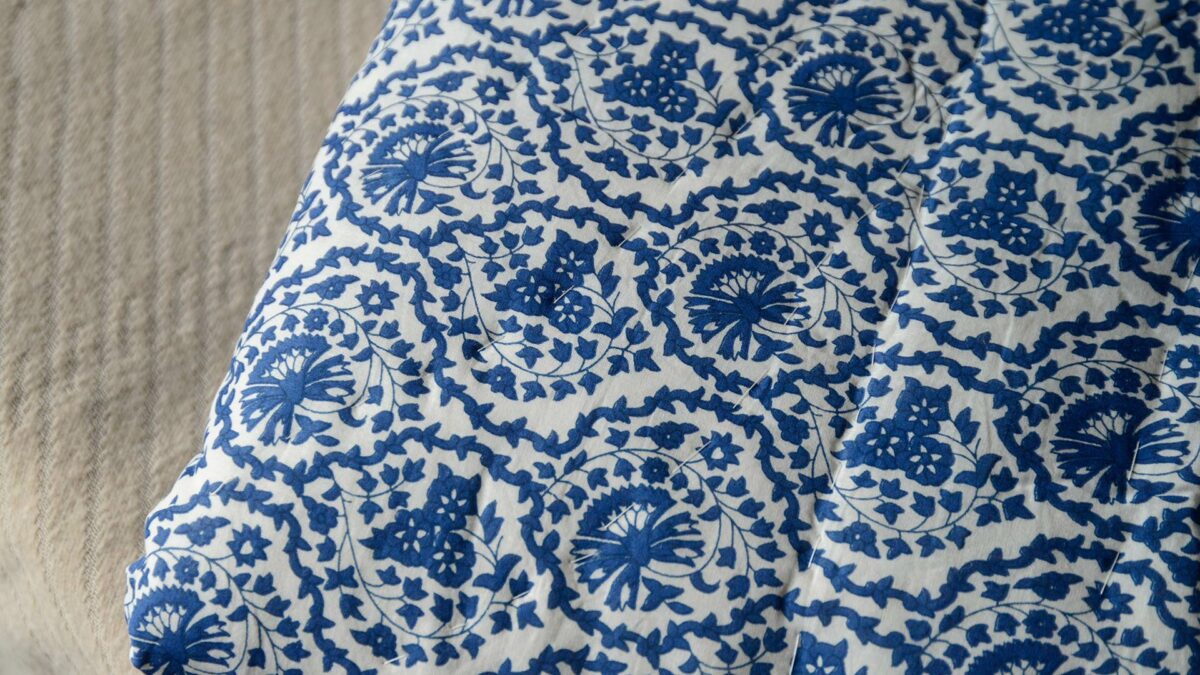 indigo block print quilt detail