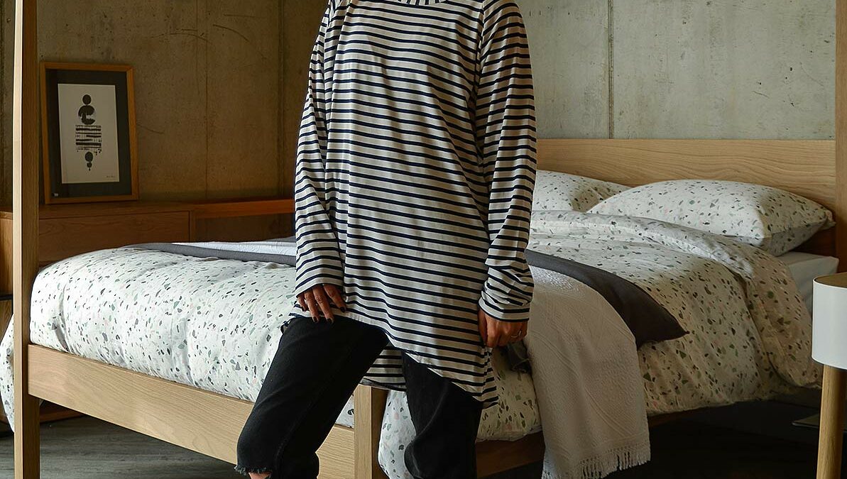 ink blue striped top portrait