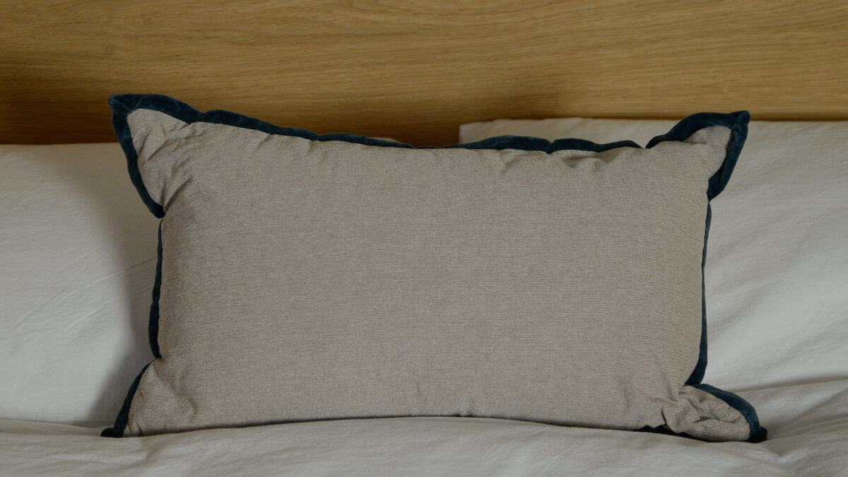ink blue velvet trim mini cushion