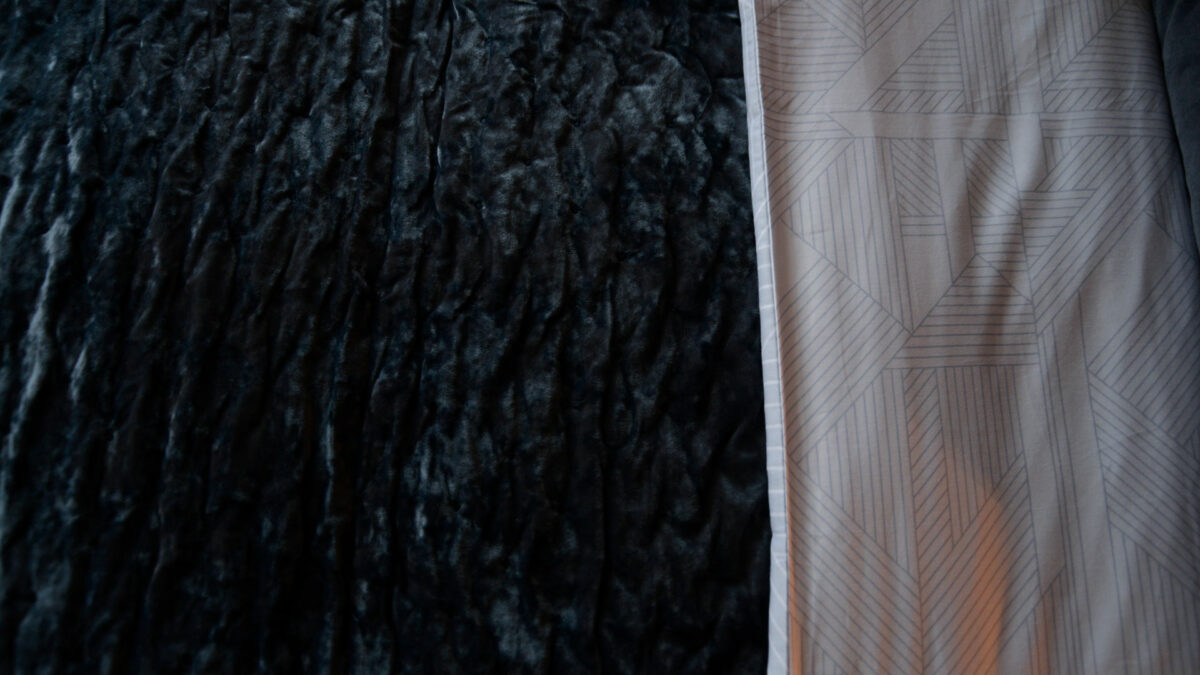 Blue/grey crushed velvet bedspread a closer view