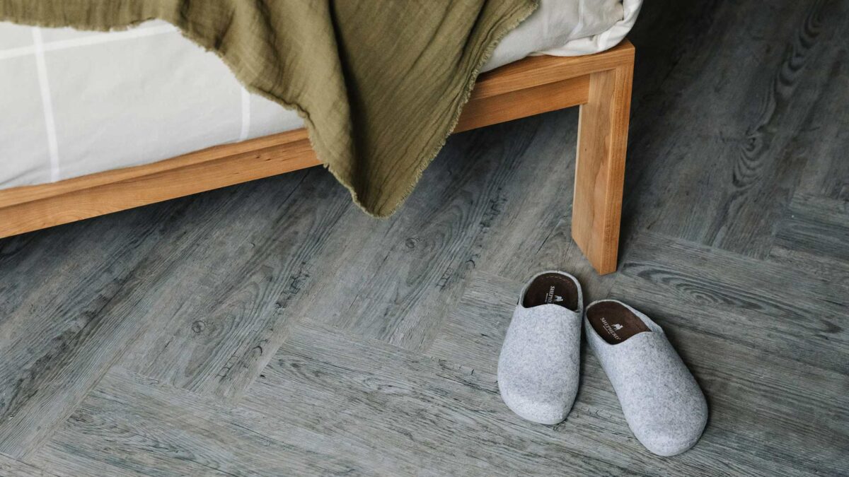 pale grey clog style felted wool slippers