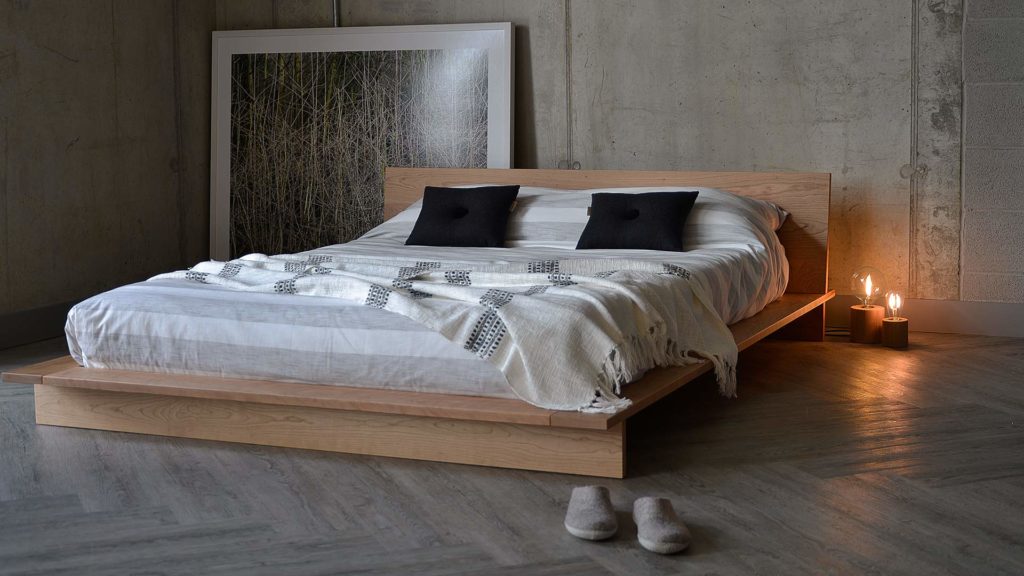 Loft style solid wood platform bed - The Oregon, shown in Cherry but to order in a choice of wood