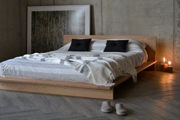 Loft style solid wood platform bed - The Oregon, shown in Cherry but to order in a choice of wood