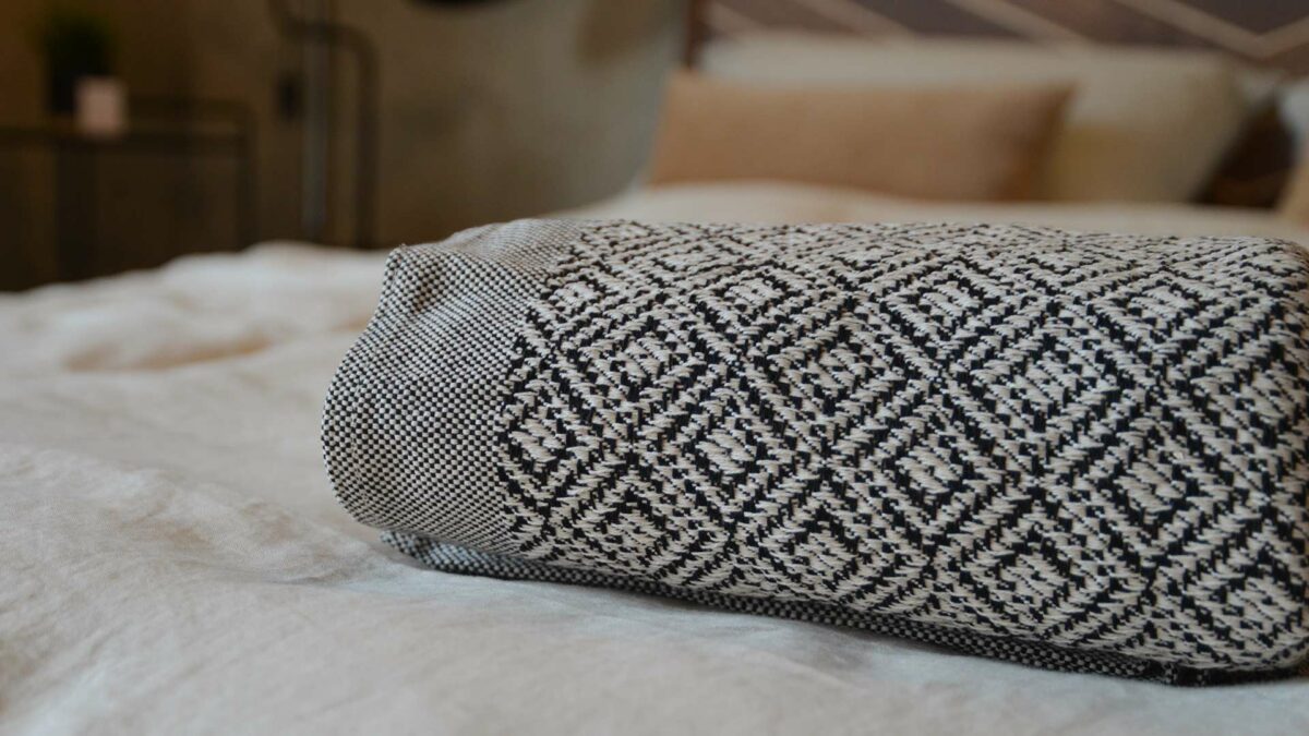 ivory and black patterned bedspread