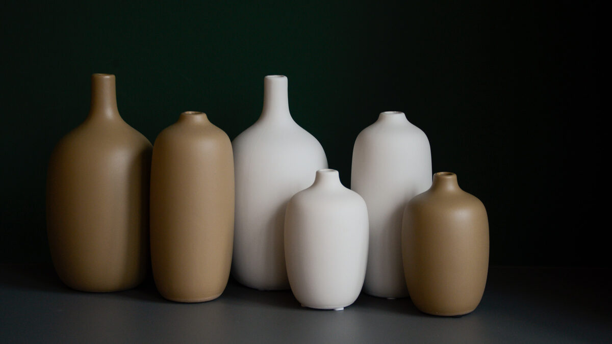 ceramic bottle vases with a matt finish in a range of sizes and colours