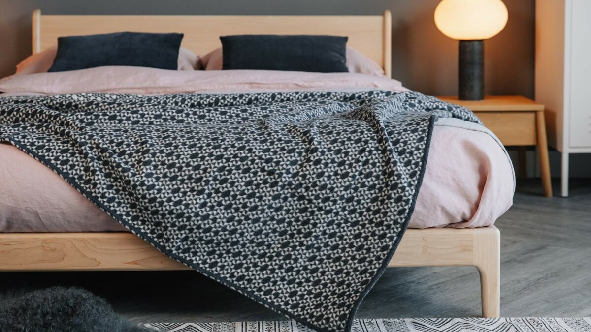 ivory and charcoal patterned modern blanket