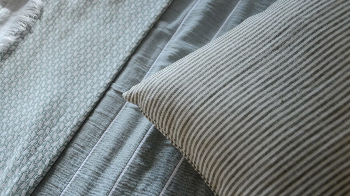 ivory and charcoal striped linen cushion