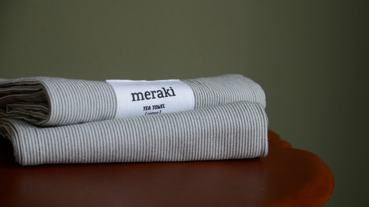 ivory and dark green stripe teatowels
