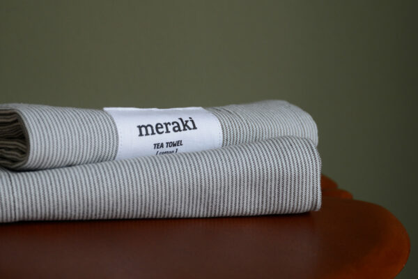 dark green and ivory striped cotton tea towel set