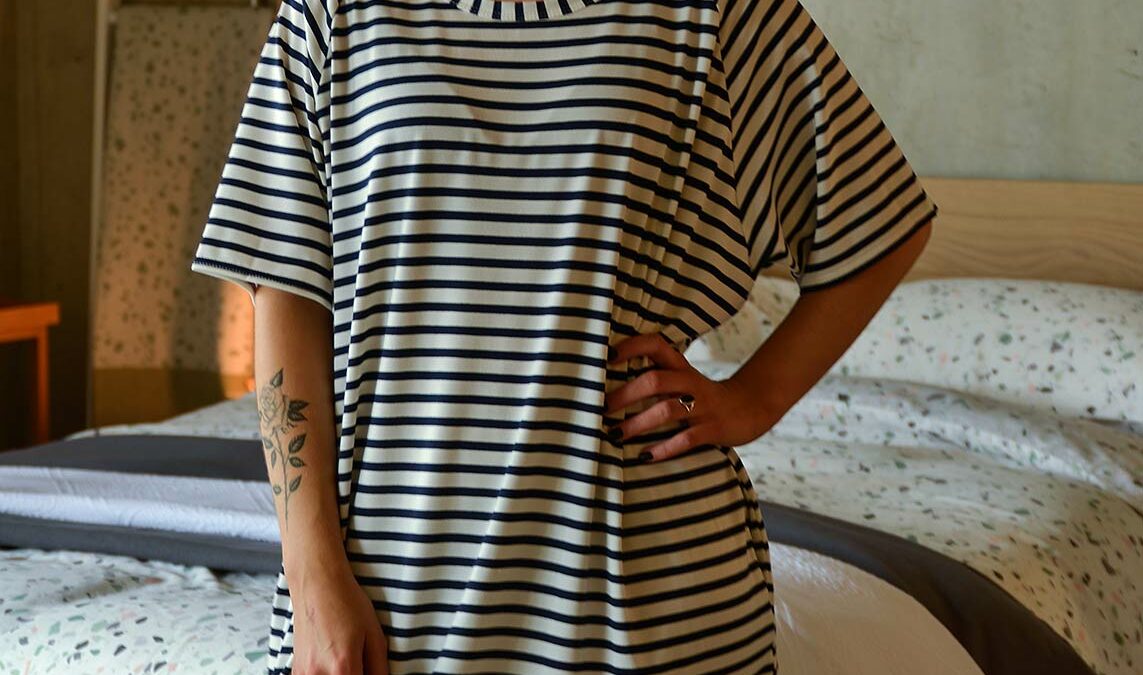 ivory-and-ink-blue-striped-T-shirt-dress