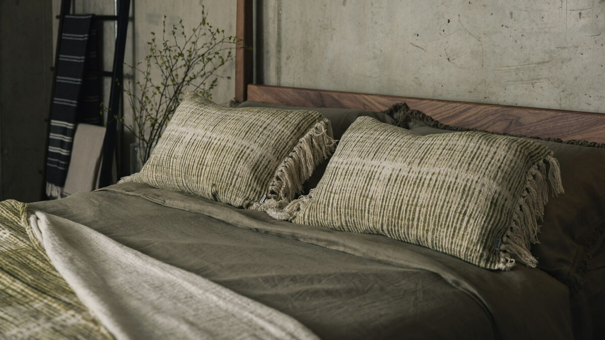 ivory and olive striped cushions