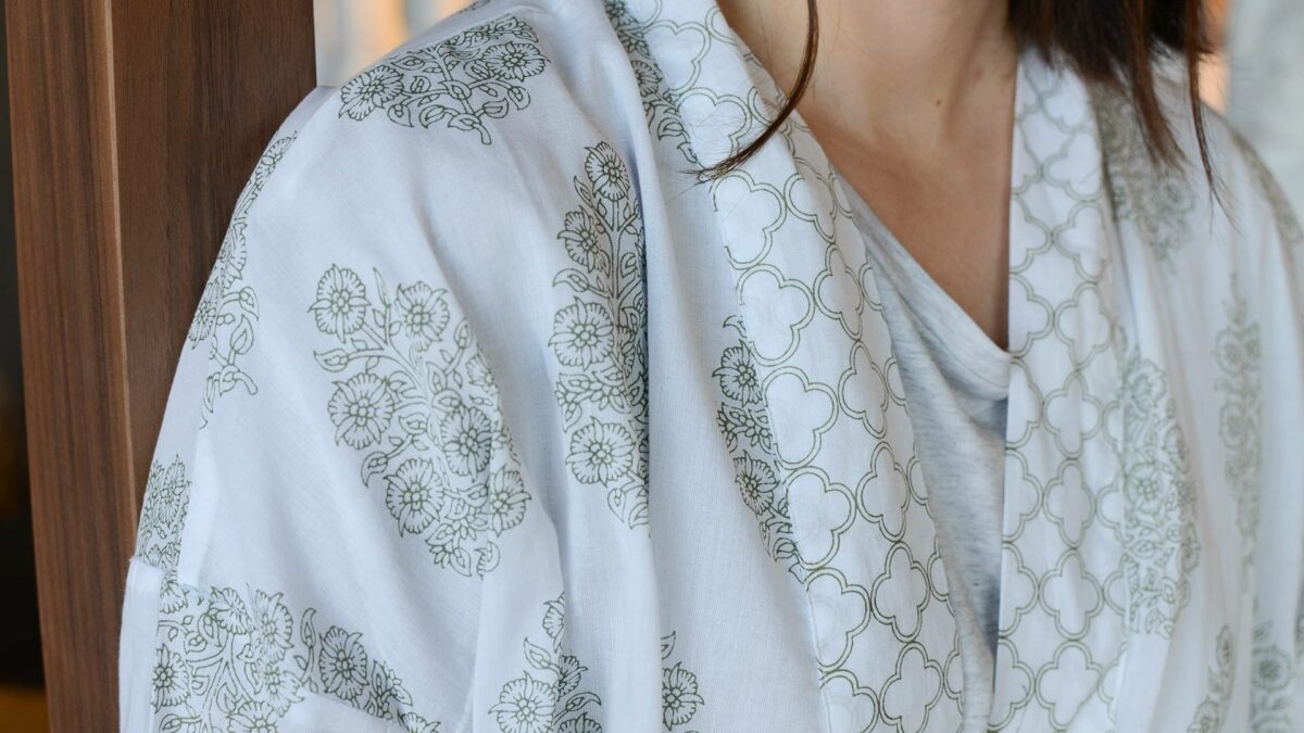 ivory-&-green-block-print-robe-detail