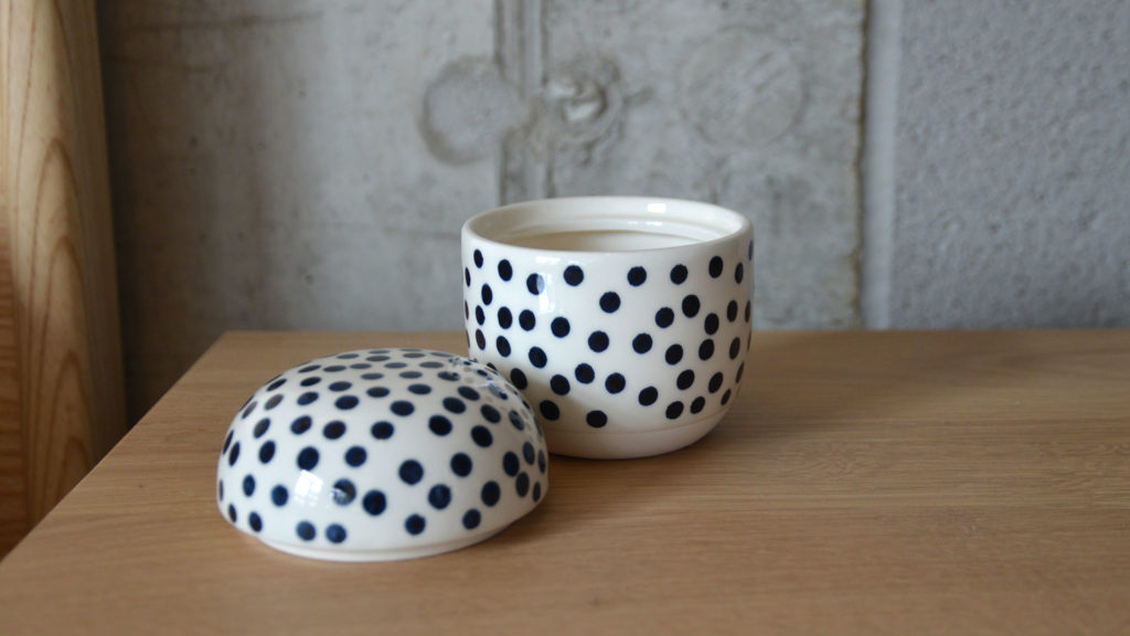 ivory jar with blue spots