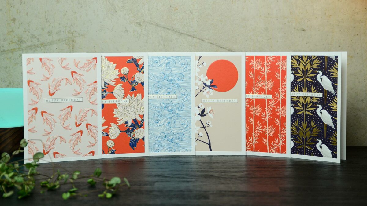 set of birthday cards with Japanese designs