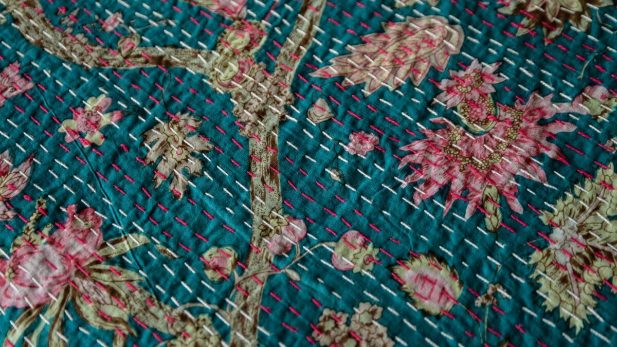 Floral Stitched Cotton Bedspreads - Brown, Ivory or Teal - Image 6