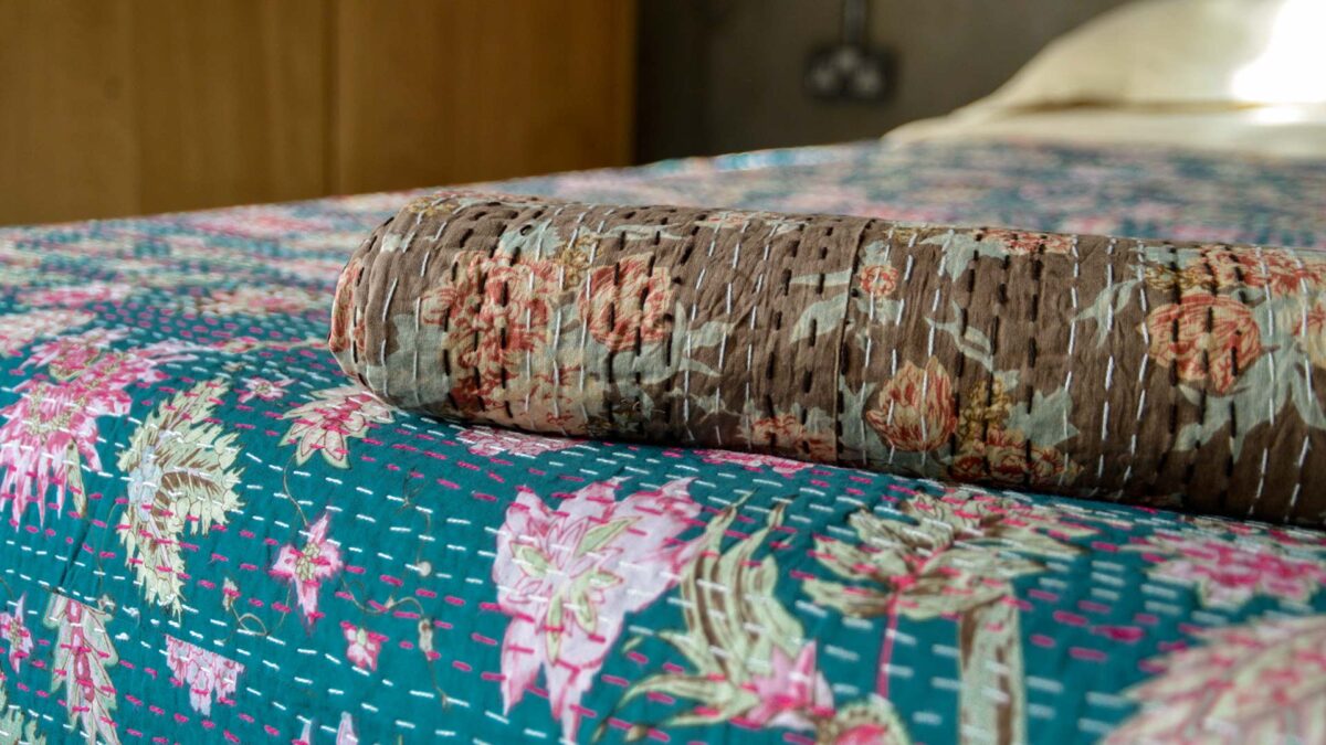 Floral Stitched Cotton Bedspreads - Brown, Ivory or Teal - Image 2