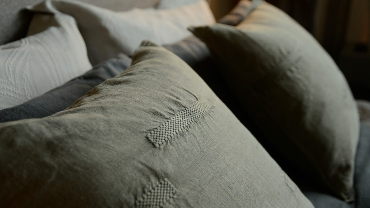 khaki look cushion cover with detail