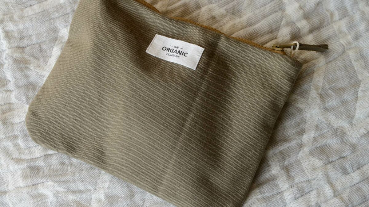khaki beige organic cotton zipped small bag