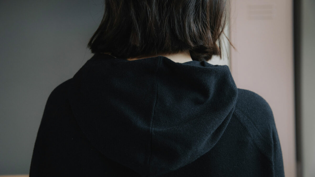 knitted hoodie black hood detail