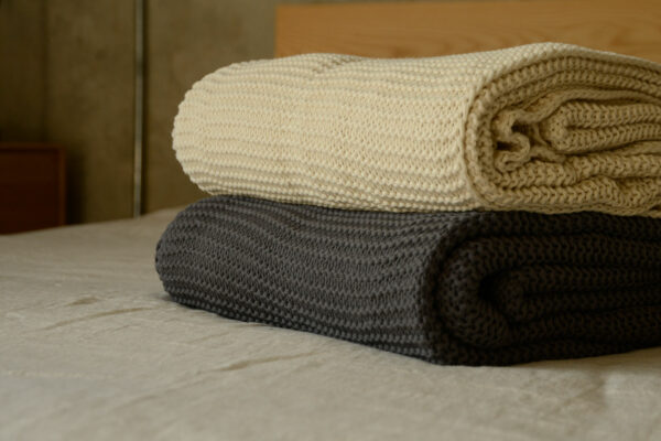 textured knit throws in charcoal and ivory