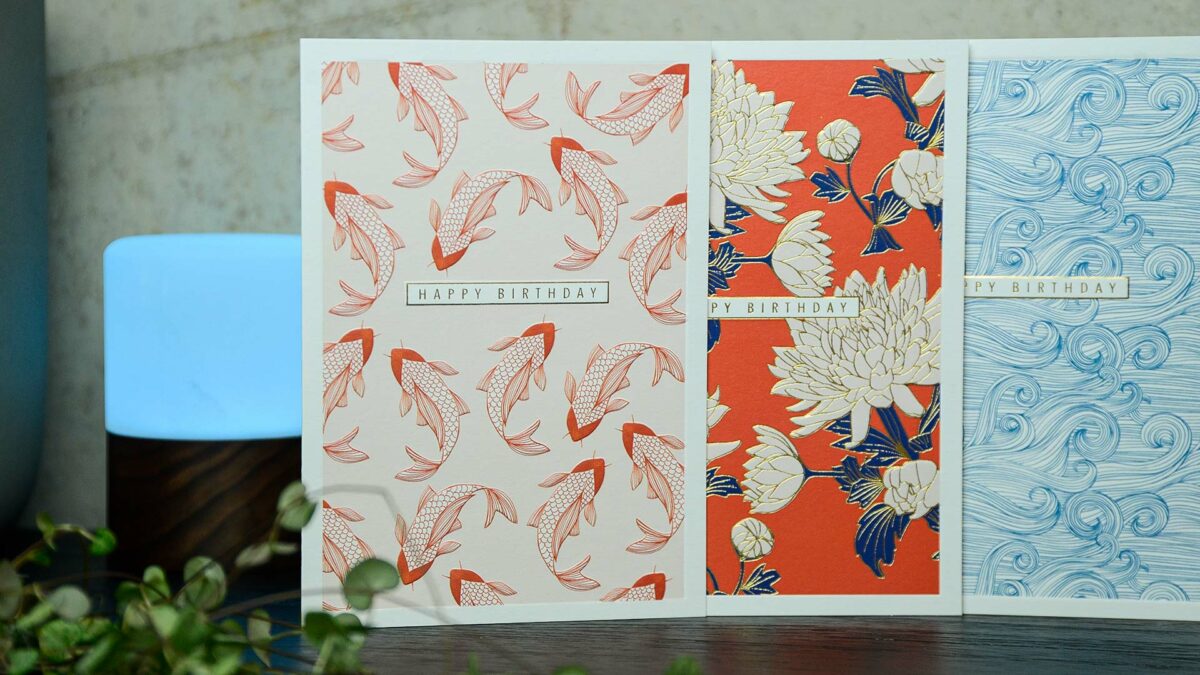 set of birthday cards with Japanese designs