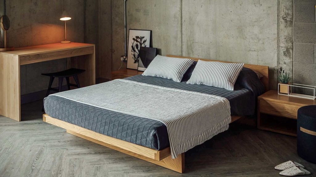 Our low Japanese style Kyoto bed in Solid Oak and Kingsize.