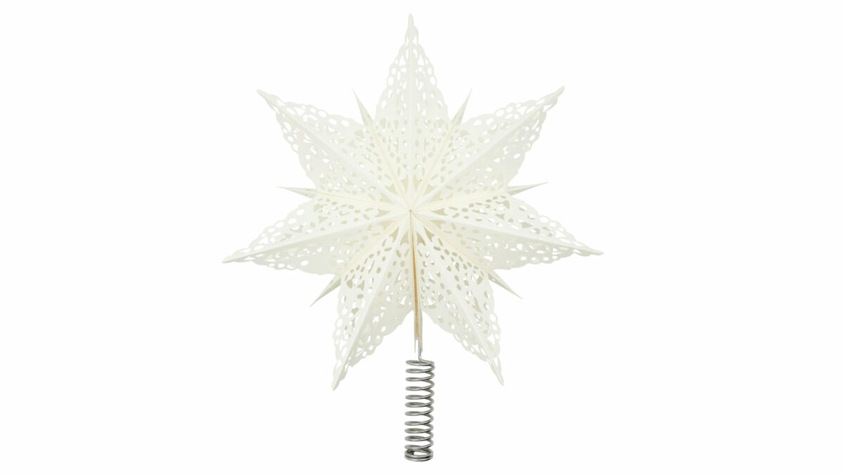 paper star Xmas tree topper decoration with cut-out lace patterns